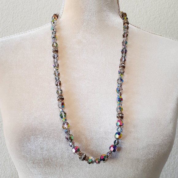 Vintage Aurora Borealis Beaded Necklace with rhinestones - Picture 3 of 10